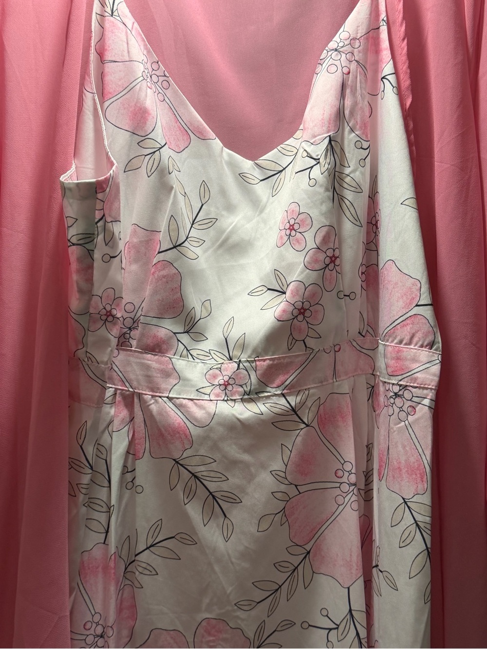 Floral Pink Slip Dress - White & Pink